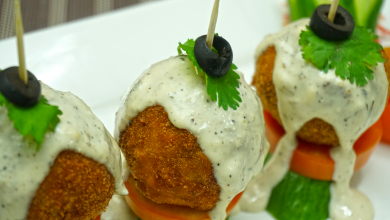 Cheese Stuffed Minced Chicken Meatballs with Cheese Sauce