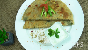 Noodly Chicken Paratha recipe with mint and coriander stuffed dough